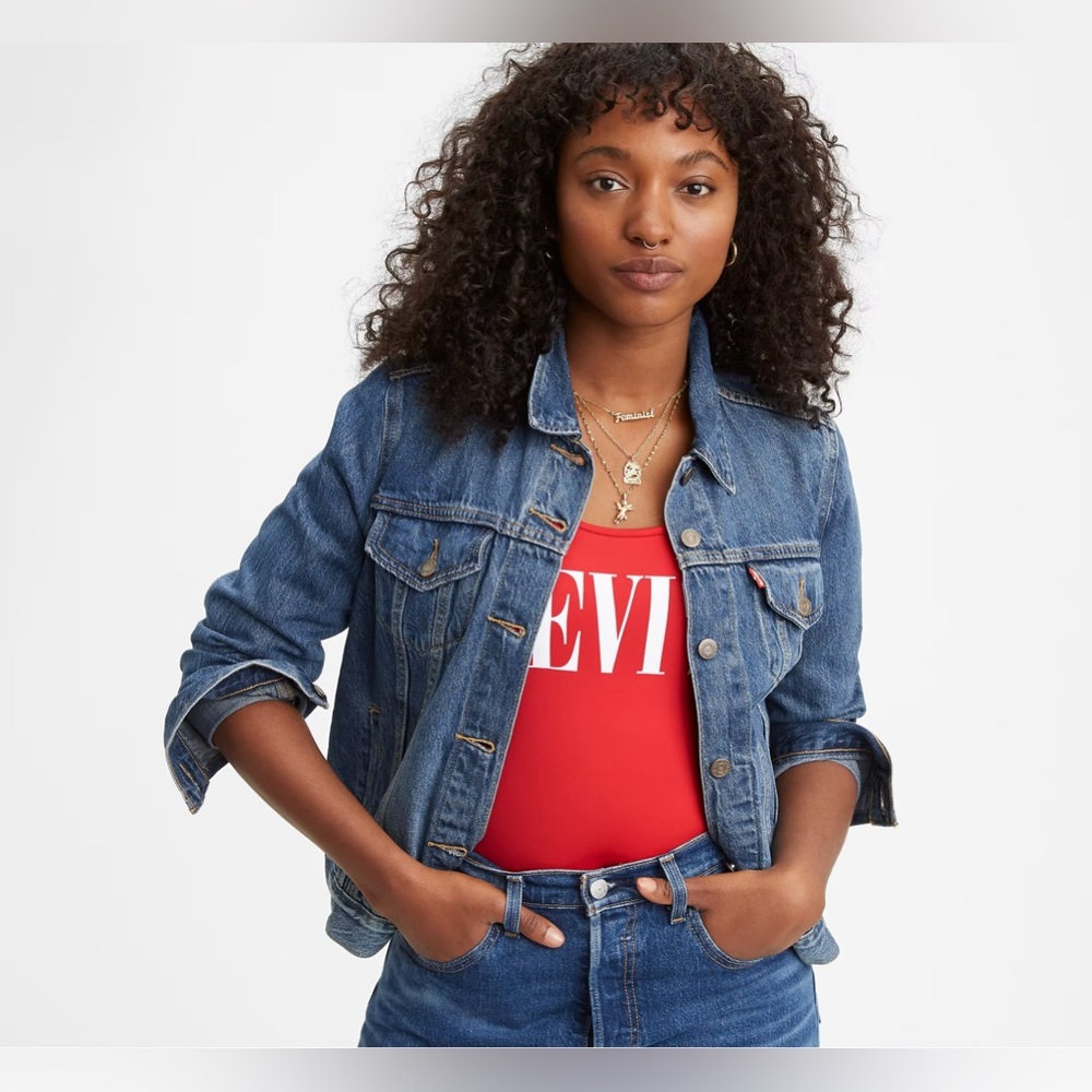 Levi's Red Logo Tank Top with Blue Denim Jacket